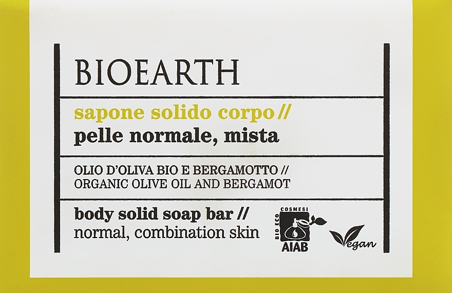 Natural Body Soap - Bioearth Olive Oil & Bergamot Body Solid Soap Bar — photo N1