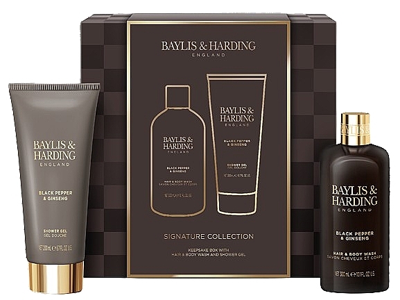 Set - Baylis & Harding Black Pepper & Ginseng Men's Luxury Bathing Duo Gift Set (shm/300 ml + sh/gel/200 ml) — photo N1