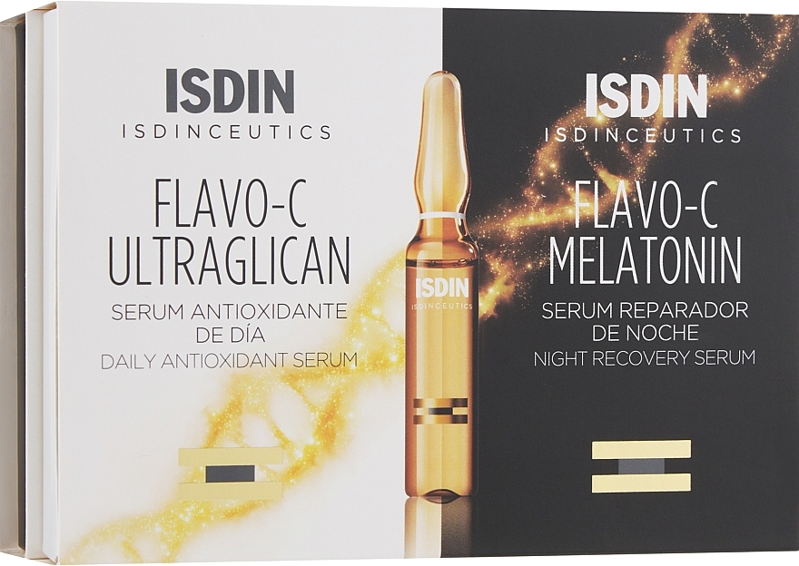 Set - Isdin Isdinceutics Flavo-C Pack 10 Ultraglican 10 Melatonin Ampoules(ser/10x2ml + ser/10x2ml) — photo N1