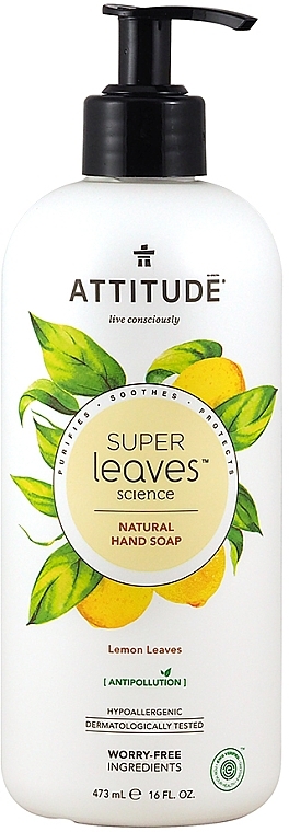 Hand Liquid Soap "Lemon Leaves" - Attitude Super Leaves Natural Lemon Leaves Hand Soap — photo N1