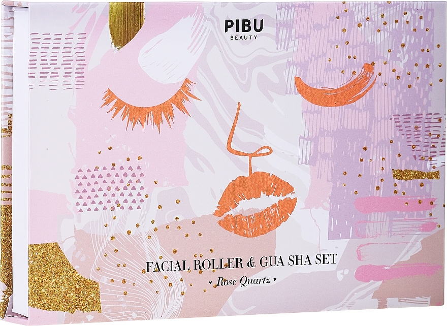 Set - Pibu Beauty Rose Quartz Facial Roller & Gua Sha Set (massager/2pcs) — photo N3