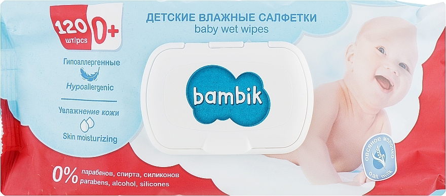 Baby Wet Wipes with Oat Milk, 120 pcs - Bambik Baby Wet Wipes — photo N1