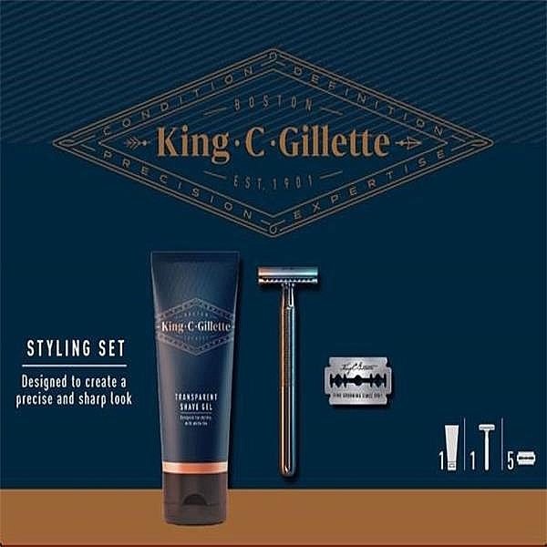 Set - Gillette King C. (razor/1pcs + sh/gel/150ml + edge/razors/5pcs) — photo N2