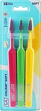 Toothbrush Set, 3pcs, raspberry + green + yellow - TePe Colour Soft — photo N1