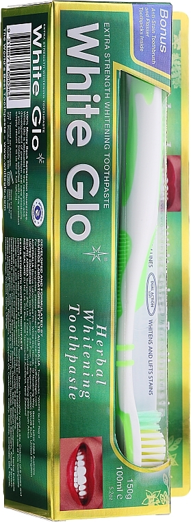 Set with White-Green Toothbrush - White Glo Herbal White (t/paste/100ml + t/brush/1pc) — photo N4