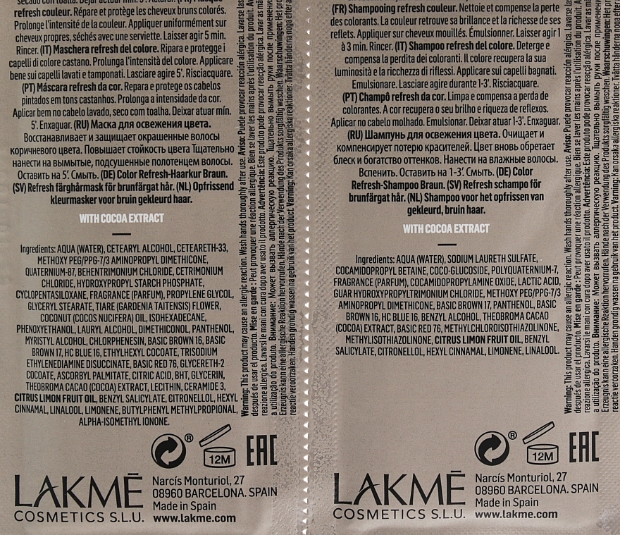 Sample Set - Lakme Teknia Color Refresh Cocoa Brown (sh/10ml + mask/10ml) — photo N3