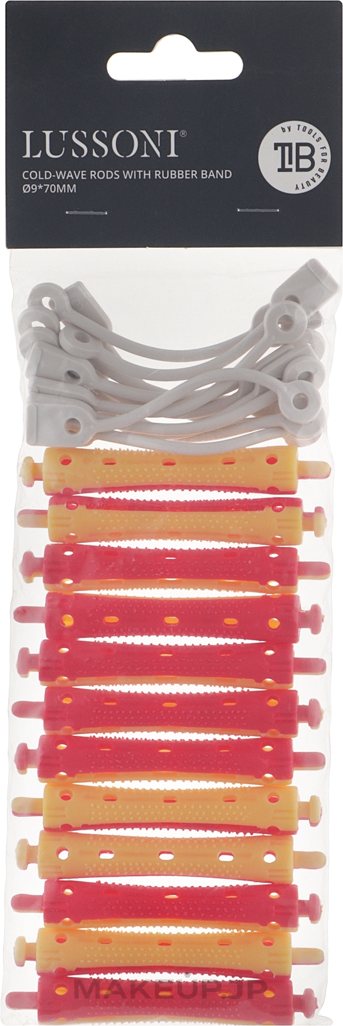 Hair Curlers O7x70 mm, red-yellow - Lussoni Cold-Wave Rods With Rubber Band — photo 12 szt.