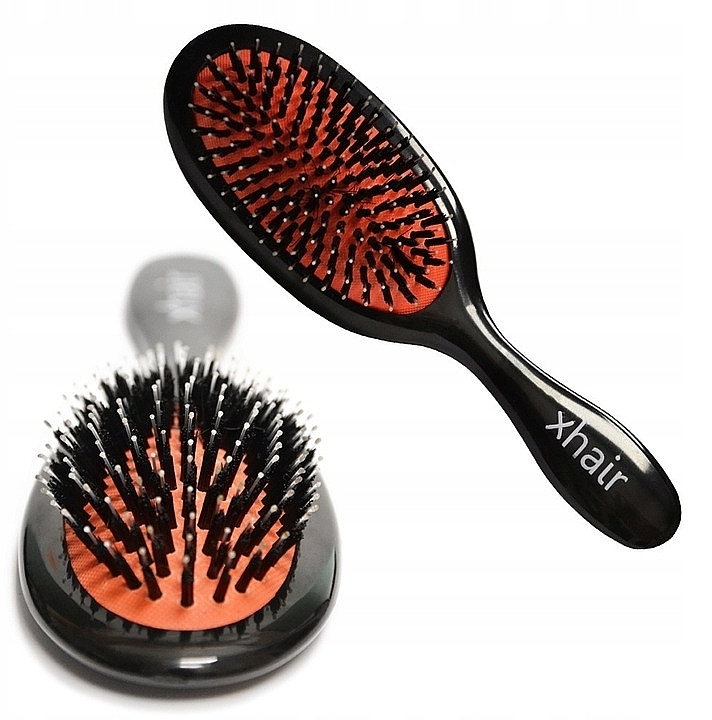 Hair Brush, 22 x 7 cm, with natural boar bristles, black - Xhair — photo N2