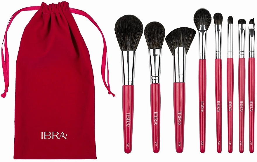 Makeup Brush Set in a Red Case, 8 pcs - Ibra Brush Candy Set — photo N1