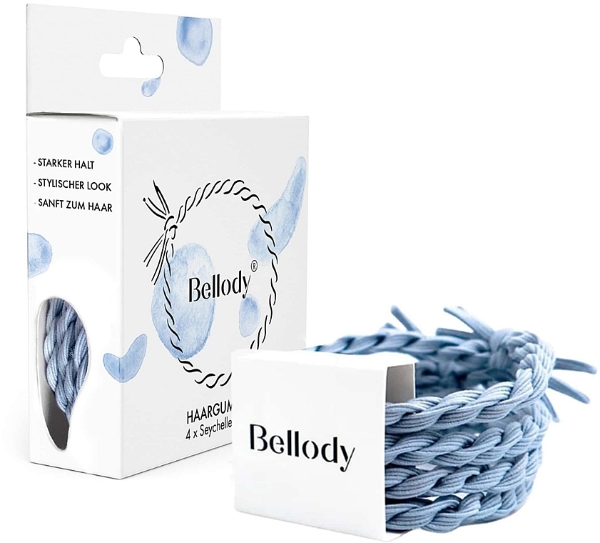 Elastic Hair Band, seychelles blue, 4 pcs - Bellody Original Hair Ties — photo N1