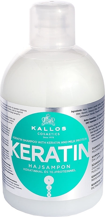 Keratin & Milk Protein Shampoo - Kallos Cosmetics Keratin Shampoo — photo N1