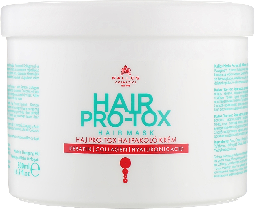 Keratin, Collagen & Hyaluronic Acid Hair Mask - Kallos Cosmetics Pro-Tox Hair Mask — photo N3