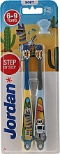 Fragrances, Perfumes, Cosmetics Kids Toothbrush, 6-9 yrs, gray with robot & blue with llama, blue with cap - Jordan Step By Step Easy Reach