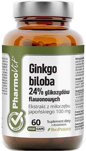 Ginkgo Biloba Dietary Supplement, 60 Caps - Pharmovit Clean Label Ginkgo Biloba 24% — photo N1