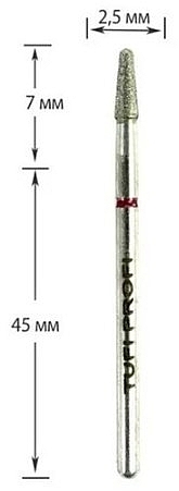 Diamond Nail Drill Bit 'Cone', hemispherical end 197 025R, 2.5 mm, red mark - Tufi Profi Premium — photo N2