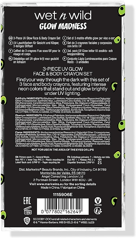 Face & Body Crayon Set - Wet N Wild x Scooby Doo Glow Madness 3 Piece UV Glow Face & Body Crayon Set (crayon/3x3,2g) — photo N6