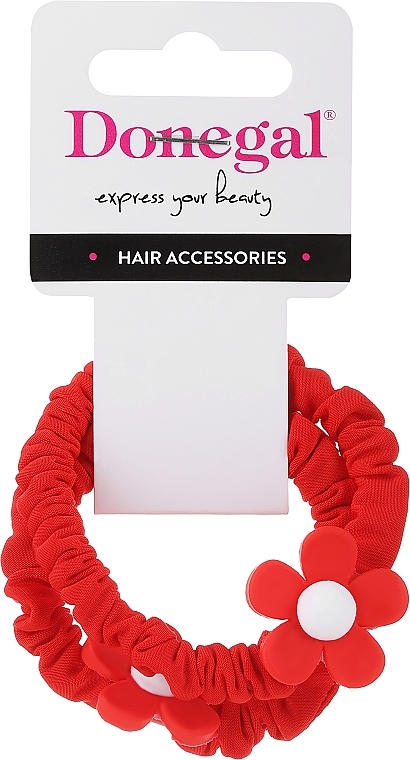 Hair Tie Set FA-5602, 2 pcs., red with a flower - Donegal — photo N1