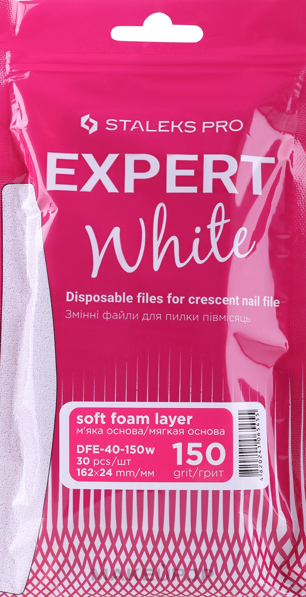 Soft-Based Half Moon Nail File Refill, white, 150 grit, 30 pcs. - Staleks Pro Expert 40 White (30 pcs) — photo 30 szt.