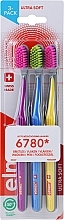 Toothbrushes, ultra soft, dark pink +yellow + blue - Elmex Swiss Made — photo N1