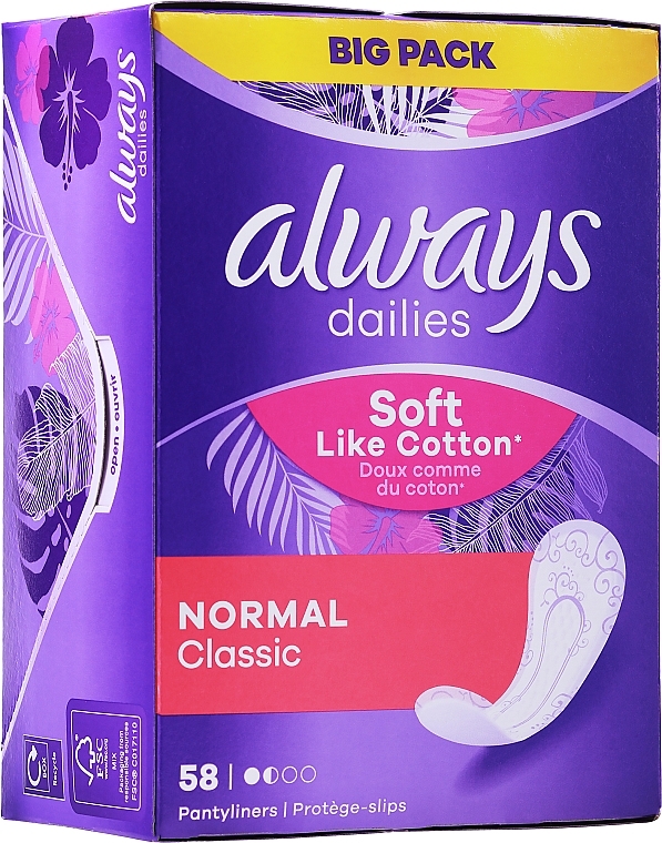 Sanitary Pads, 58pcs - Always Dailies Soft Cotton Normal — photo N6