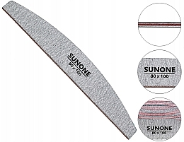 Nail File80/100, half moon, grey, 10 pcs - Sunone Nail File Zebra — photo N3