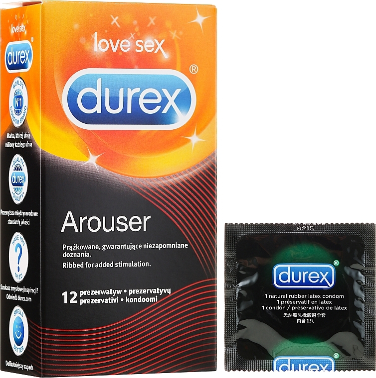 Ribbed Condoms, 12 pcs - Durex Arouser — photo N1