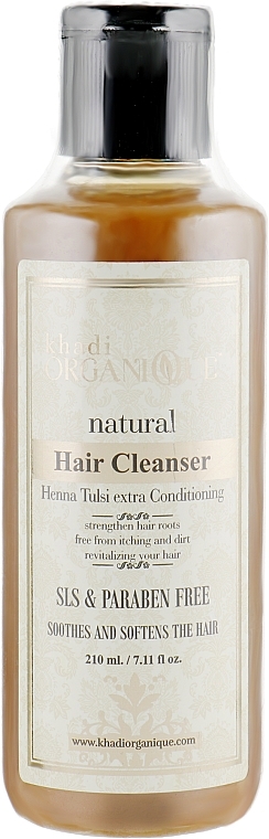 Natural Sulfate-Free Shampoo "Henna & Tulasi" - Khadi Organique Henna Tulsi Extra Shampoo Hair Cleanser SLS & Paraben Free — photo N1