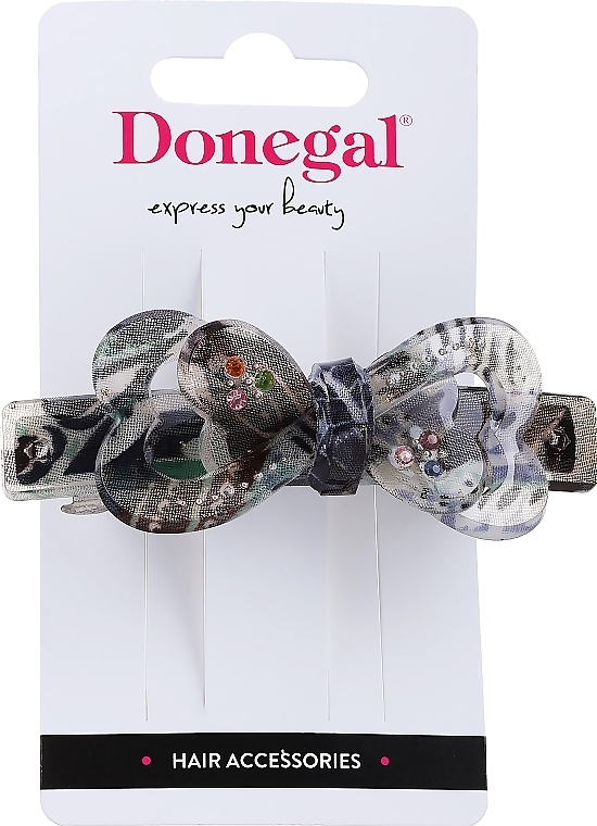 Hair Clip, FA-5751, grey heart-shaped bow - Donegal — photo N1