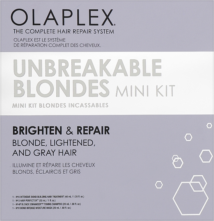 Set - Olaplex Unbeakable Blondes Mini Kit (elixir/40ml + elixir/30ml + shm/20ml + mask/20ml) — photo N1