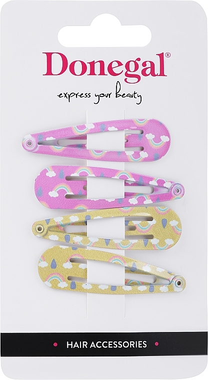 Hair Clips, yellow+pink, 4 pieces - Donegal — photo N1