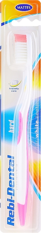 Toothbrush Rebi-Dental M46, hard, white-pink - Mattes — photo N1