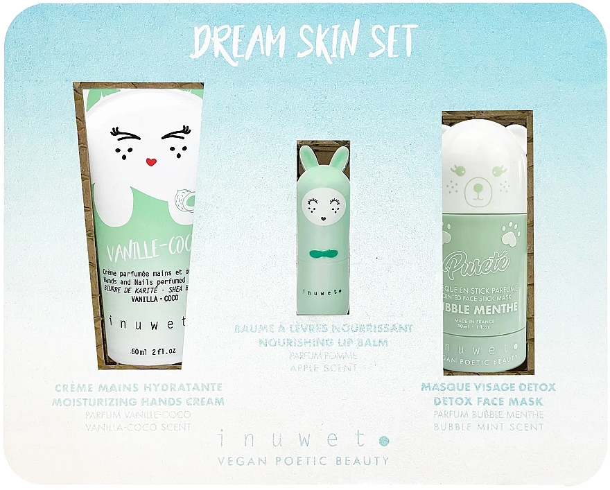 Set - Inuwet Dream Skin Set (lip/balm/3.5 g + h/cr/60 ml + f/mask/30 ml) — photo N1