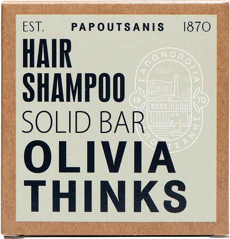 Solid Hair Shampoo, in a box - Papoutsanis Olivia Thinks Waterless Hair Shampoo Bar in Box — photo N1
