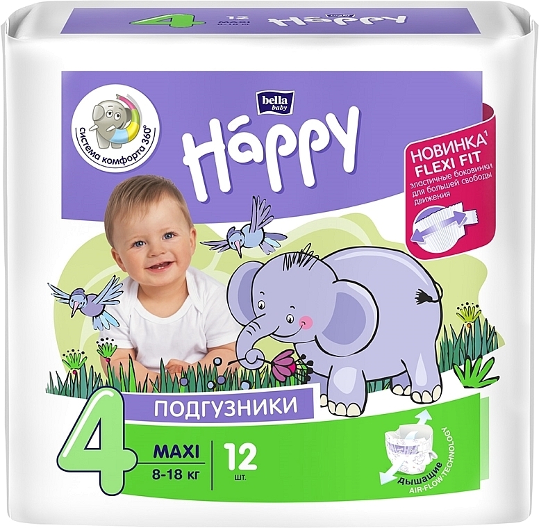 Baby Diapers 8-18 kg, size 4, 12 pcs - Bella Baby Happy Maxi — photo N1