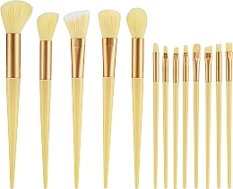 Makeup Brush Set in Case, 13 pcs, yellow - Lewer Brushes — photo N1