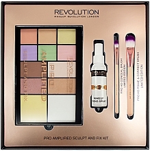 Fragrances, Perfumes, Cosmetics Makeup Set - Makeup Revolution Amplified Sculpt & Fix (palette/16g + spray/100ml + brush x2)