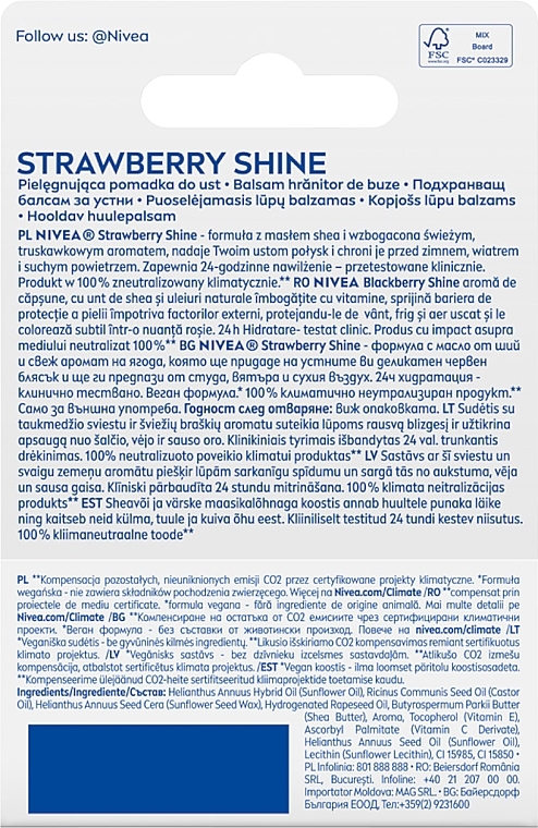 Lip Balm "Fruit Radiance. Strawberry" - NIVEA Lip Care Fruity Shine Strawberry Lip Balm — photo N2