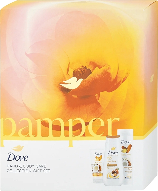 Set - Dove Pamper Hand And Body Care Collection Gift Set (sh/gel/225ml + b/lot/250ml + h/cr/75ml)	 — photo N1