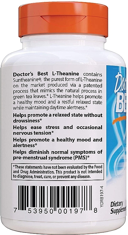 L-Theanine Suntheanine Amino Acid, 150 mg, capsules - Doctor's Best — photo N3