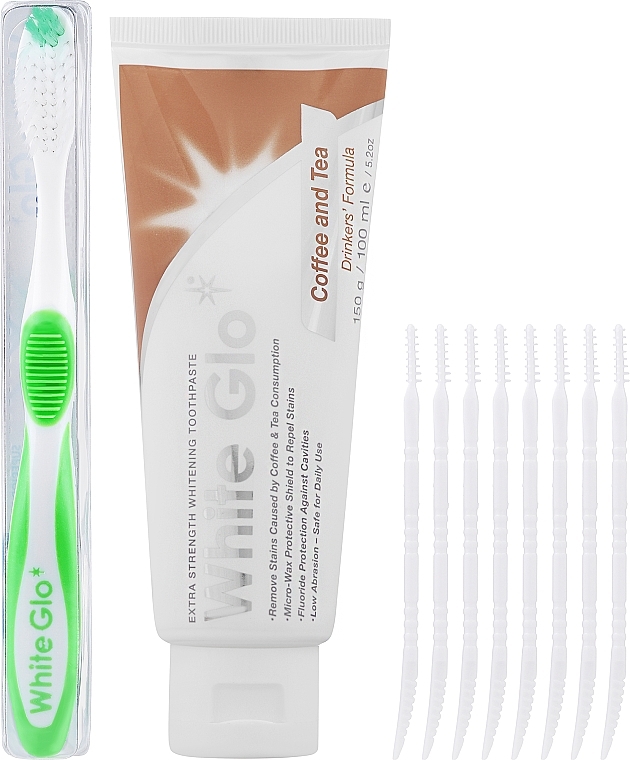 Set "Coffee & Tea Drinkers", green brush - White Glo Coffee & Tea Drinkers Formula Whitening Toothpaste (toothpaste/100ml + toothbrush) — photo N1