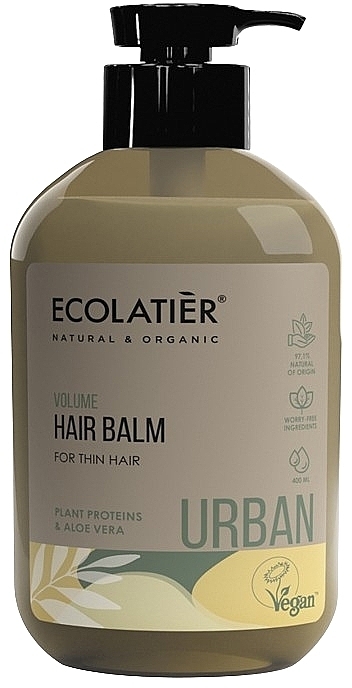 Volume Boosting Hair Balm Vegetable Proteins and Aloe, with dispenser - Ecolatier Urban Volume Hair Balm — photo N1