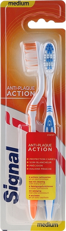 Toothbrush, Medium Hard, orange and blue - Signal Anti-Plaque Duo — photo N1