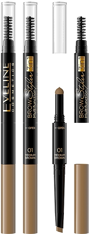 3-in-1 Brow Pencil - Eveline Cosmetics Brow Styler 3in1 Multifunction — photo N2