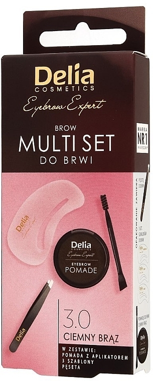 Delia Cosmetics Multi Set (eyebrow pomade/1g + eyebrow tweezers/1pc + eyebrow stencils/3pcs) - Eyebrow Set — photo N1