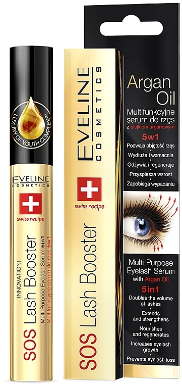 Argan Oil Complex Lash Serum 5 in 1 - Eveline Cosmetics Sos Lash Booster — photo N1