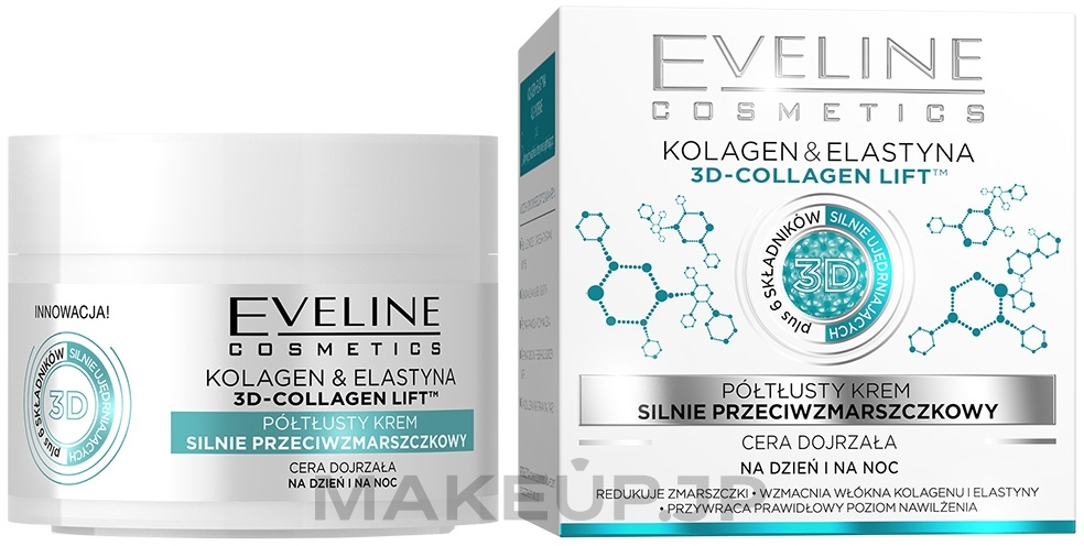 Semi-Oily Cream "Active Rejuvenating" - Eveline Cosmetics Collagen&Elastin Lift Intense Anti-Wrinkle Cream — photo 50 ml