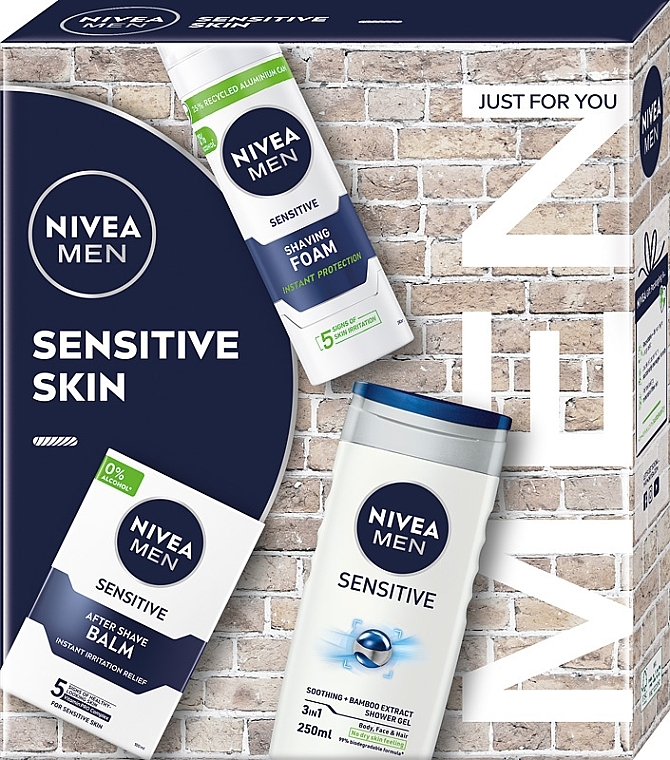 セット - NIVEA MEN Sensitive Skin (sh/gel/250ml + ash/balm/100ml + foam/200ml) — photo N1