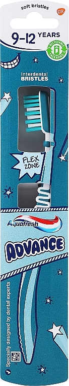Kids Toothbrush, 9-12 years, white-turquoise, carton box - Aquafresh Advance Soft Bristles — photo N1