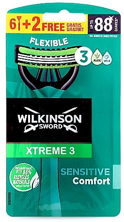 Disposable Razor, 6 + 2 pcs - Wilkinson Sword Xtreme3 Sensitive — photo N1