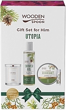 Fragrances, Perfumes, Cosmetics Set - Wooden Spoon Utopia Men’s Gift Set (candle/200g + sh/gel/200ml + deo/cr/60ml + lip/balm/4.3ml)